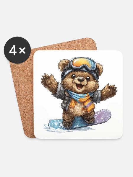 Snowboardbär im Winter - Untersetzer (4er-Set) - Weiß