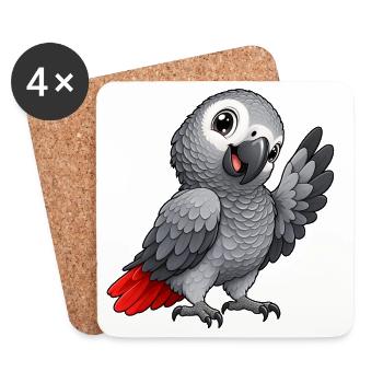 Graupapagei Kawaii Style – Süßer Papagei - Untersetzer (4er-Set) - Weiß - Vorne