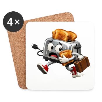 Panischer Toaster auf der Flucht mit Toast - Untersetzer (4er-Set) - Weiß - Vorne
