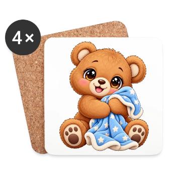 Teddybär mit Kawaii-Decke - Untersetzer (4er-Set) - Weiß - Vorne