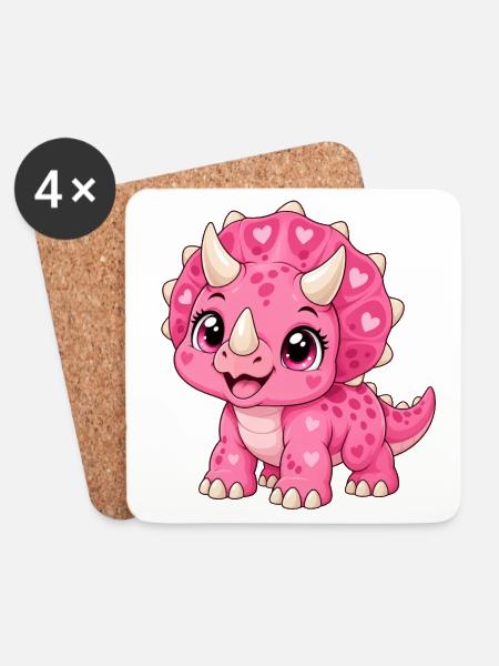 Triceratops Pink Kawaii - Untersetzer (4er-Set) - Weiß