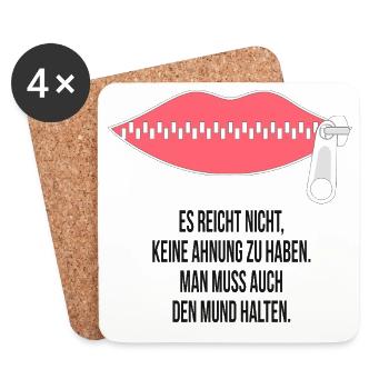 Reißverschluss Mund – Keine Ahnung, Mund halten - Untersetzer (4er-Set) - Weiß - Vorne