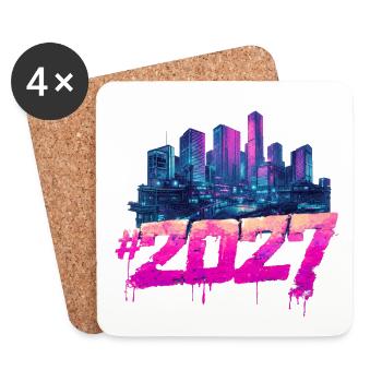 Cyberpunk Skyline 2027 Neon Graffiti - Untersetzer (4er-Set) - Weiß - Vorne