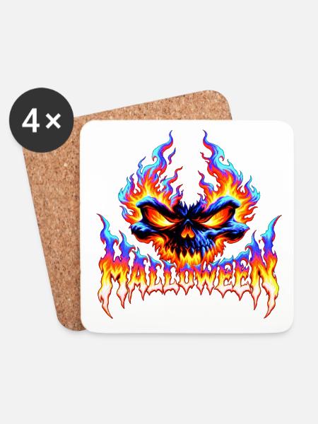Feuriger Totenkopf Halloween Flammen Design - Untersetzer (4er-Set) - Weiß