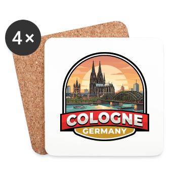 Köln, Deutschland Reiseabzeichen Dom, Rheingeschenk - Untersetzer (4er-Set) - Weiß - Vorne