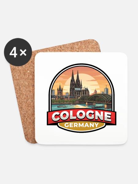 Köln, Deutschland Reiseabzeichen Dom, Rheingeschenk - Untersetzer (4er-Set) - Weiß