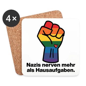 NAZIS NERVEN MEHR ALS HAUSAUFGABEN, SCHÜLER, NONZS - Untersetzer (4er-Set) - Weiß - Vorne