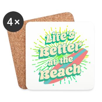 Lifes Better At The Beach Surfen Sommer Strand - Untersetzer (4er-Set) - Weiß - Vorne