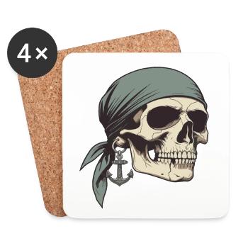 Piratenschädel mit Bandana - Untersetzer (4er-Set) - Weiß - Vorne