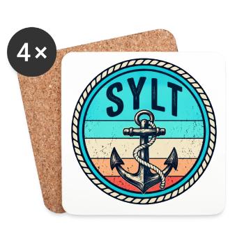 Sylt - Nordsee - Anker - Westerland - Kampen - Untersetzer (4er-Set) - Weiß - Vorne