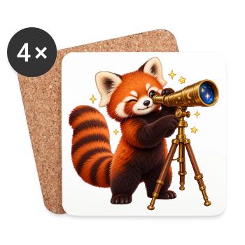Sterneguckende Rote Panda mit Teleskop - Untersetzer (4er-Set) - Weiß - Vorne