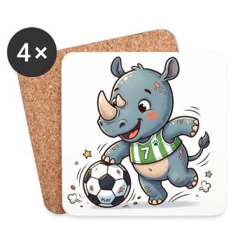 Rhino Fußballheld im Grün - Untersetzer (4er-Set) - Weiß - Vorne