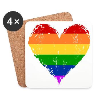 Regenbogen Herz used - Untersetzer (4er-Set) - Weiß - Vorne
