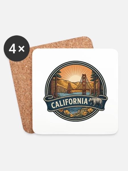 California Golden Gate Vintage-Reisegeschenk - Untersetzer (4er-Set) - Weiß
