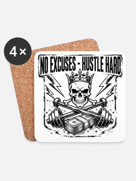 Keine Ausreden, hustle harter Schädel - Untersetzer (4er-Set) - Weiß
