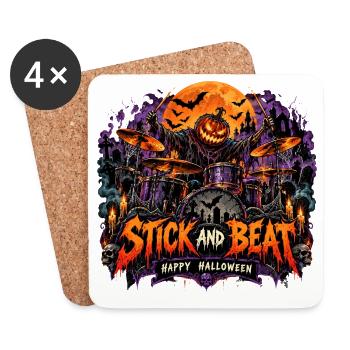 Kürbis-Trommler Halloween-Szene - Untersetzer (4er-Set) - Weiß - Vorne