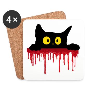 Unheimliche schwarze Katze - Untersetzer (4er-Set) - Weiß - Vorne
