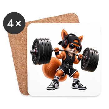 Fitness Eichhörnchen Gym Muskeln Bodybuilding - Untersetzer (4er-Set) - Weiß - Vorne