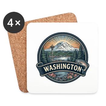 Washington Mount Rainier Space Needle Geschenk - Untersetzer (4er-Set) - Weiß - Vorne