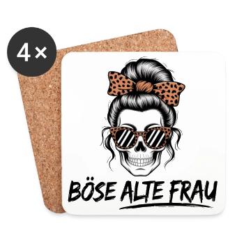 Böse Alte Frau Skull – Lustiger Totenkopf Frauen - Untersetzer (4er-Set) - Weiß - Vorne