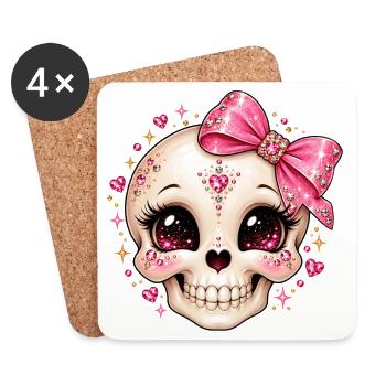 Glitzernder Kristallskull mit Schleife - Untersetzer (4er-Set) - Weiß - Vorne