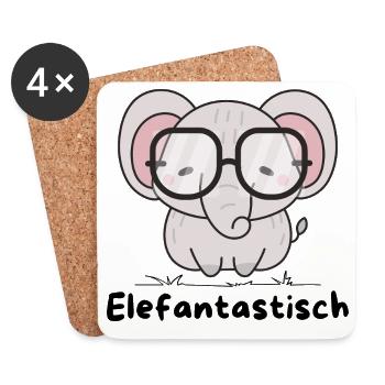 Elefantastisch – Süßer Elefant mit Brille - Untersetzer (4er-Set) - Weiß - Vorne