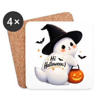 Süßes Halloween-Kaninchen mit Hexenhut - Untersetzer (4er-Set) - Weiß - Vorne
