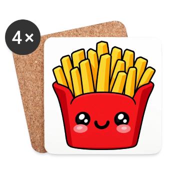 Kawaii Pommes Frites Lächeln - Untersetzer (4er-Set) - Weiß - Vorne
