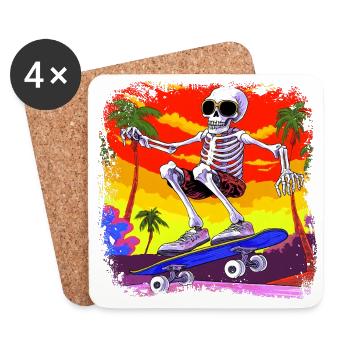 Skelett Skateboarder - Totenkopf - Untersetzer (4er-Set) - Weiß - Vorne