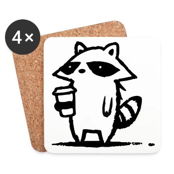 Raccoon Latte Schwarzweiß - Untersetzer (4er-Set) - Weiß - Vorne