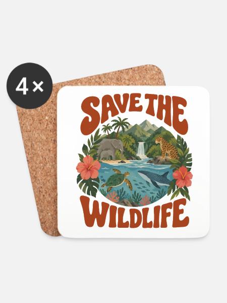 Save The Wildlife - Untersetzer (4er-Set) - Weiß