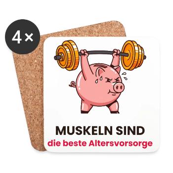 Muskelpig: Kraft als Altersvorsorge - Untersetzer (4er-Set) - Weiß - Vorne