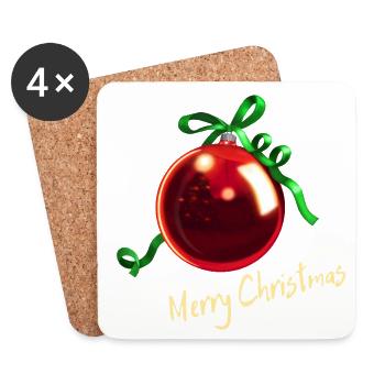 Christbaumkugel Rot - Merry Christmas - Untersetzer (4er-Set) - Weiß - Vorne