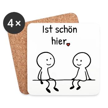 Ist schön hier. | Zwei Figuren mit Herz - Untersetzer (4er-Set) - Weiß - Vorne