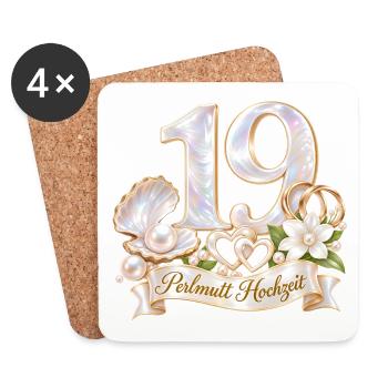 19.Hochzeitstag , Perlmutt Hochzeit 19 Jahre - Untersetzer (4er-Set) - Weiß - Vorne