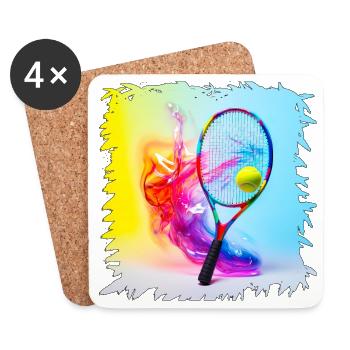 Farbenexplosion Tennisracket - Untersetzer (4er-Set) - Weiß - Vorne