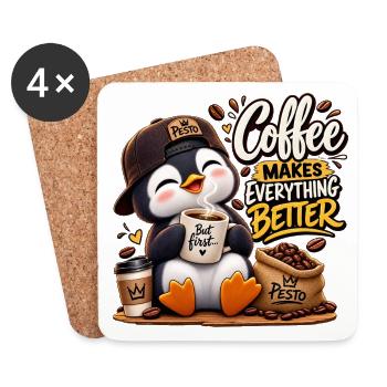 Design Süßer Pinguin Coffee Lover Kaffee macht all - Untersetzer (4er-Set) - Weiß - Vorne