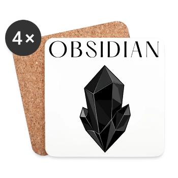 Minimalistischer schwarzer Obsidiankristall - Untersetzer (4er-Set) - Weiß - Vorne
