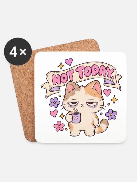 Not Today Katze mit Latte Banner - Untersetzer (4er-Set) - Weiß