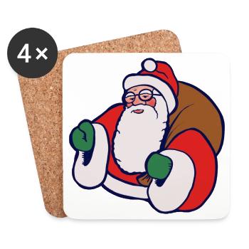 Fetter Cartoon-Weihnachtsmann mit Sack - Untersetzer (4er-Set) - Weiß - Vorne