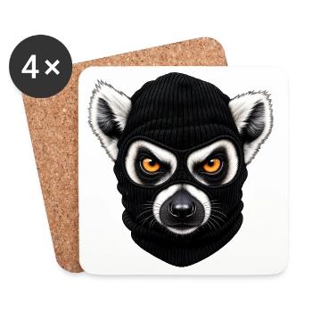 Katta mit Sturmhaube – Frecher Lemur - Untersetzer (4er-Set) - Weiß - Vorne