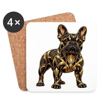 Französische Bulldogge – Goldener Art Deco Hund - Untersetzer (4er-Set) - Weiß - Vorne
