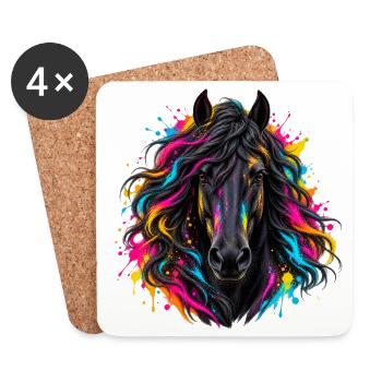 Pferd – Farbenfrohes Neon Kunstporträt - Untersetzer (4er-Set) - Weiß - Vorne