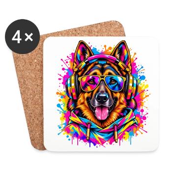 Deutscher Schäferhund – Neon Street Art - Untersetzer (4er-Set) - Weiß - Vorne