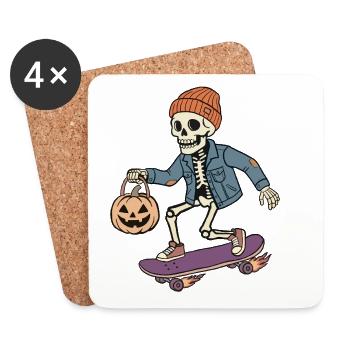 Skelett auf einem Skateboard – Halloween - Untersetzer (4er-Set) - Weiß - Vorne