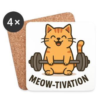Meow-tivation – Katze beim Gewichtheben - Untersetzer (4er-Set) - Weiß - Vorne