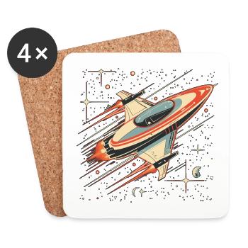 Retro-futuristisches weiß-orangefarbenes Raumschiff bewegt sich - Untersetzer (4er-Set) - Weiß - Vorne