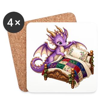 Lila Drache auf Quiltbett - Untersetzer (4er-Set) - Weiß - Vorne