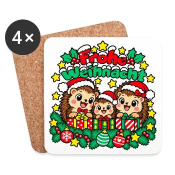 Frohe Weihnacht Igelgeschenke - Untersetzer (4er-Set) - Weiß - Vorne