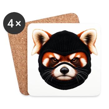Roter Panda mit Sturmhaube – Freches Tiermotiv - Untersetzer (4er-Set) - Weiß - Vorne